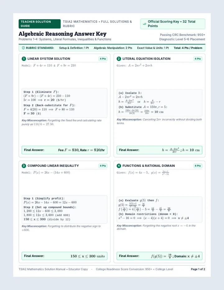 Algebraic Reasoning Answer Key