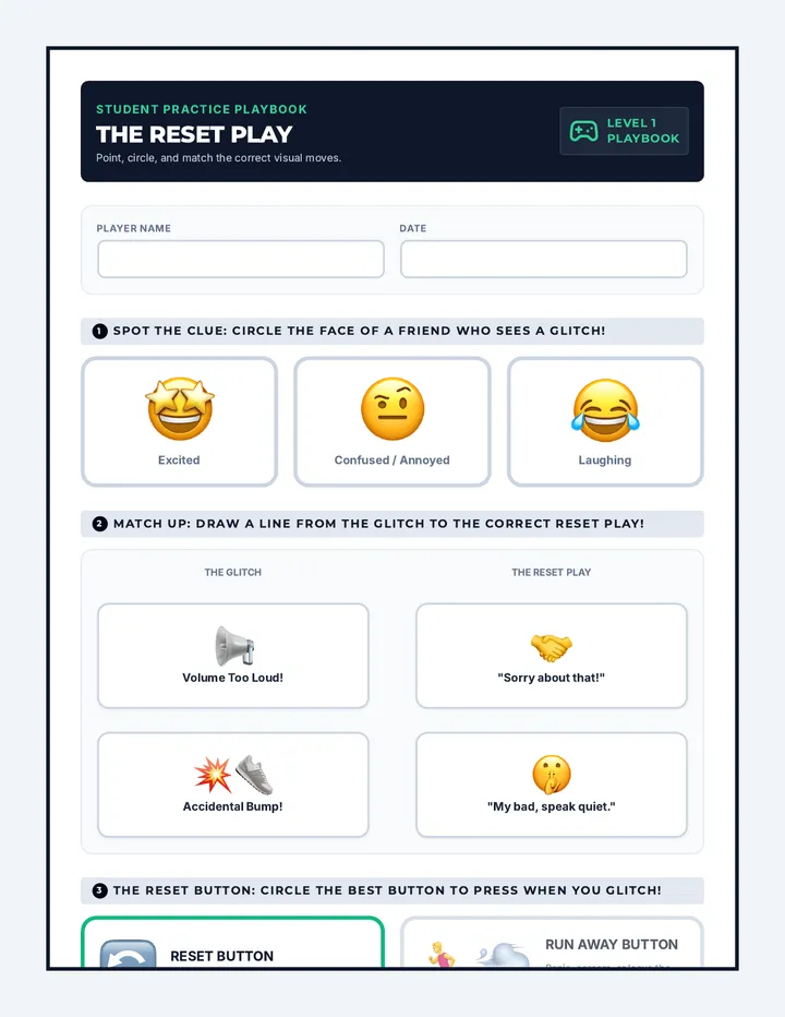 Reset Play Worksheet