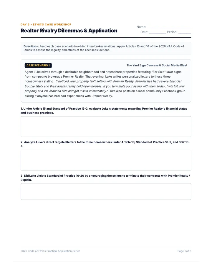 Realtor Rivalry Case Worksheet