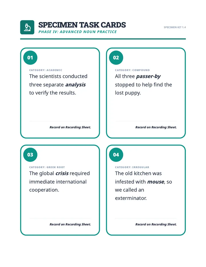 Specimen Task Cards