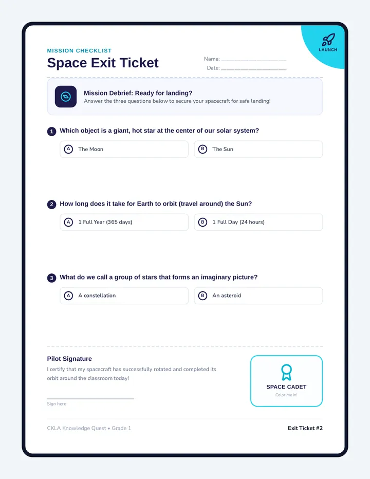 Space Explorers Exit Ticket