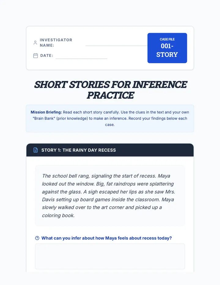 Short Stories Practice Worksheet