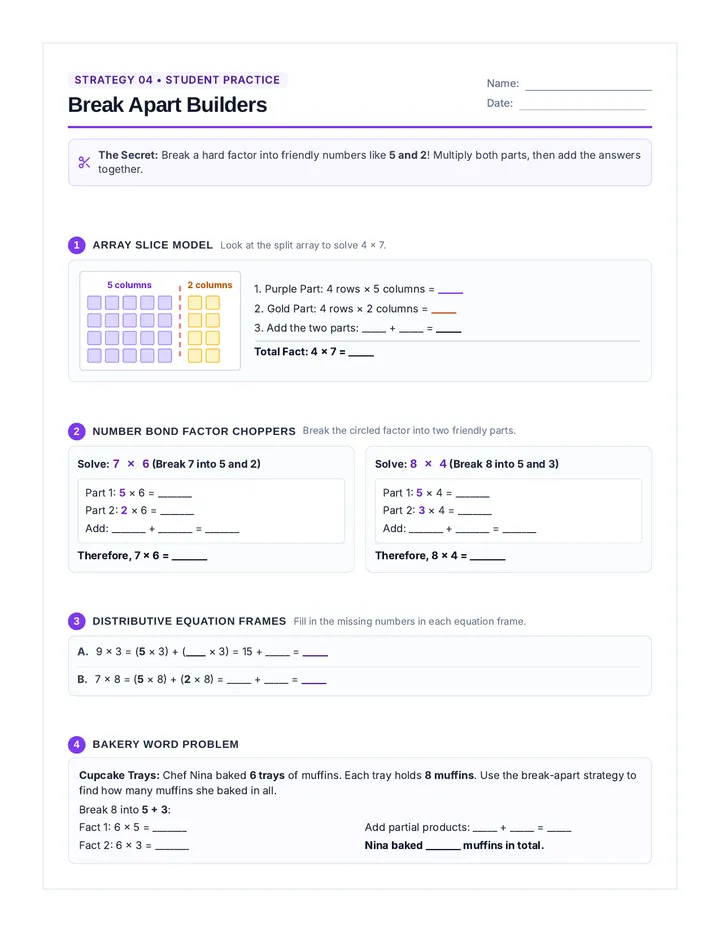Break Apart Factors Practice Worksheet