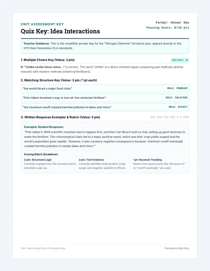 Idea Interactions Quiz Key page 1