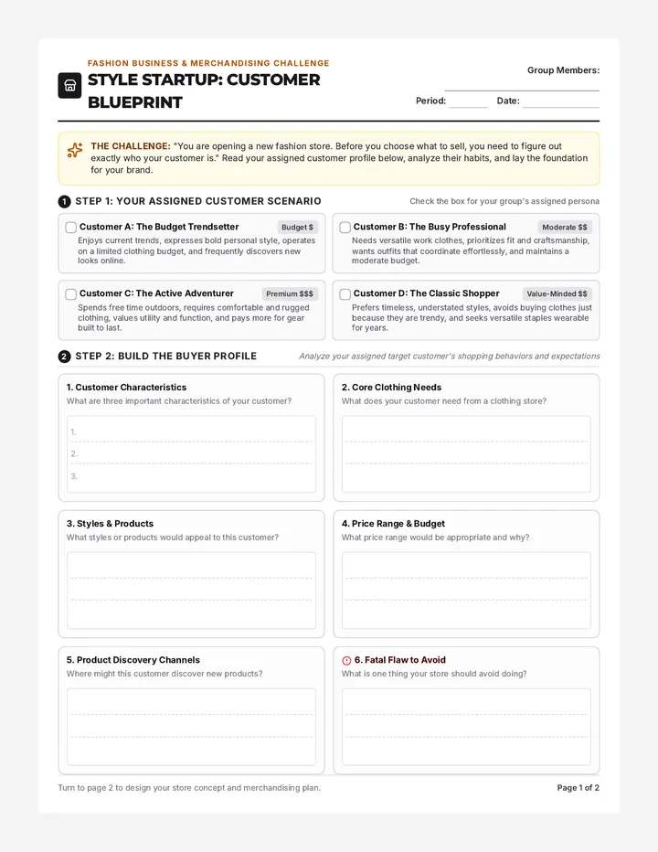 Style Startup Worksheet