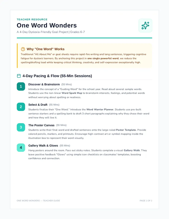 One Word Wonders Teacher Guide