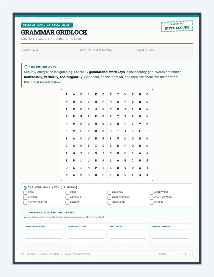 Grammar Gridlock Agent Worksheet