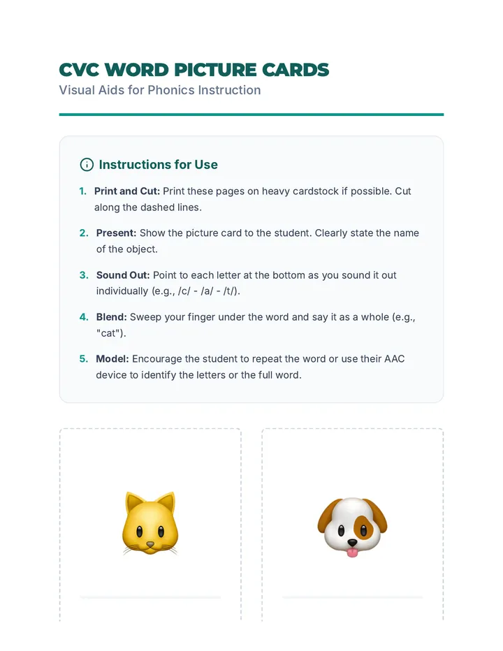 CVC Word Picture Cards Activity