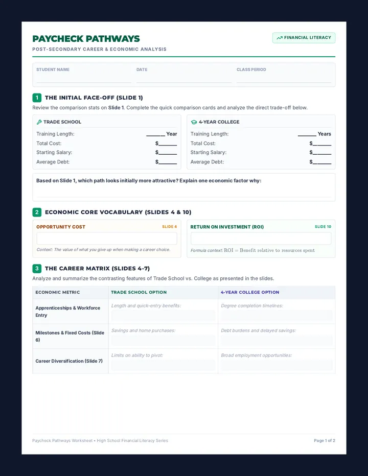 Paycheck Pathways Worksheet