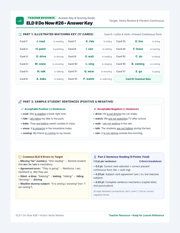 Action Verbs Answer Key