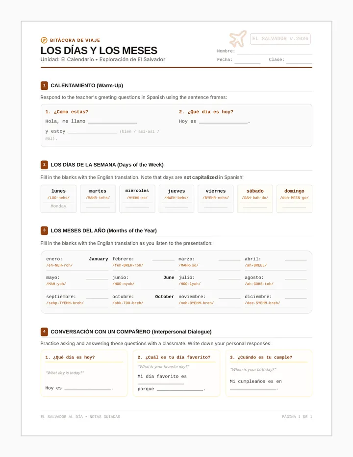 Calendario Guided Notes