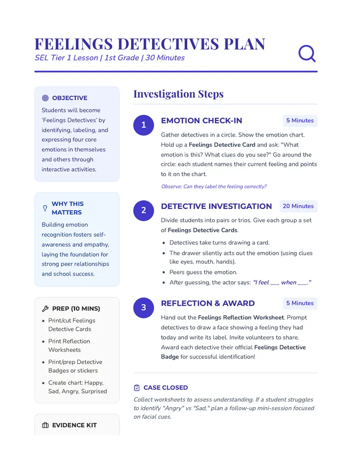 Feelings Detectives Lesson Plan