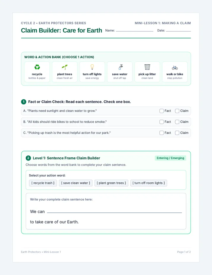 Claim Builder Worksheet