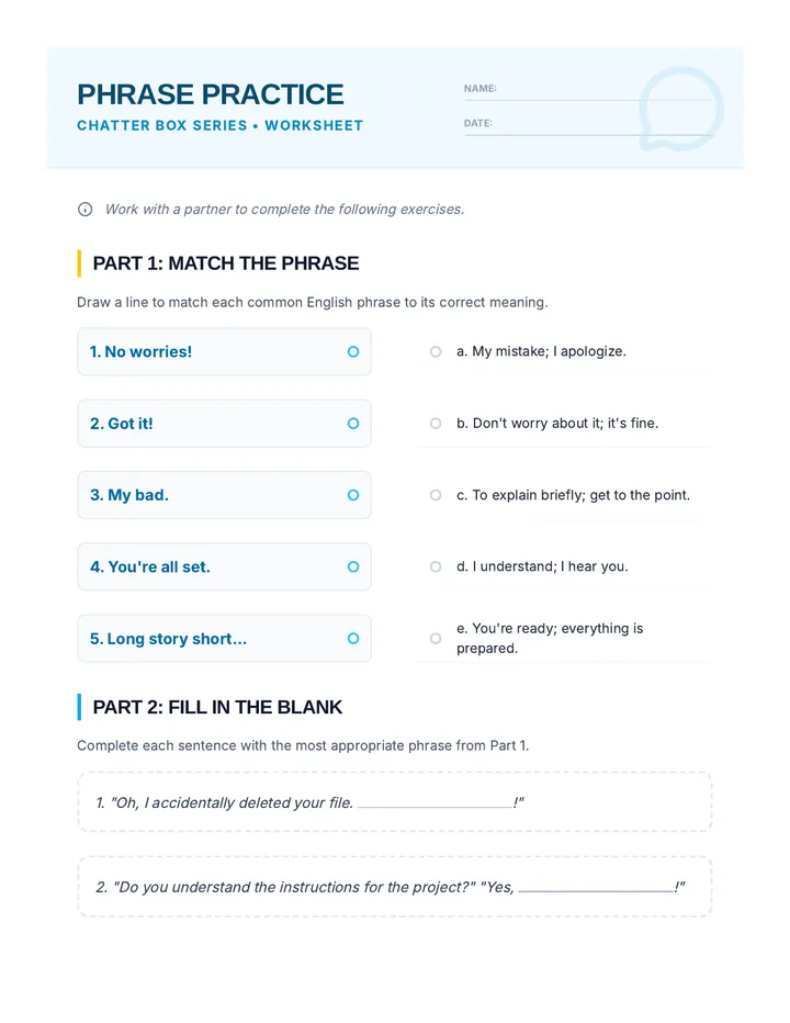 Phrase Practice Worksheet