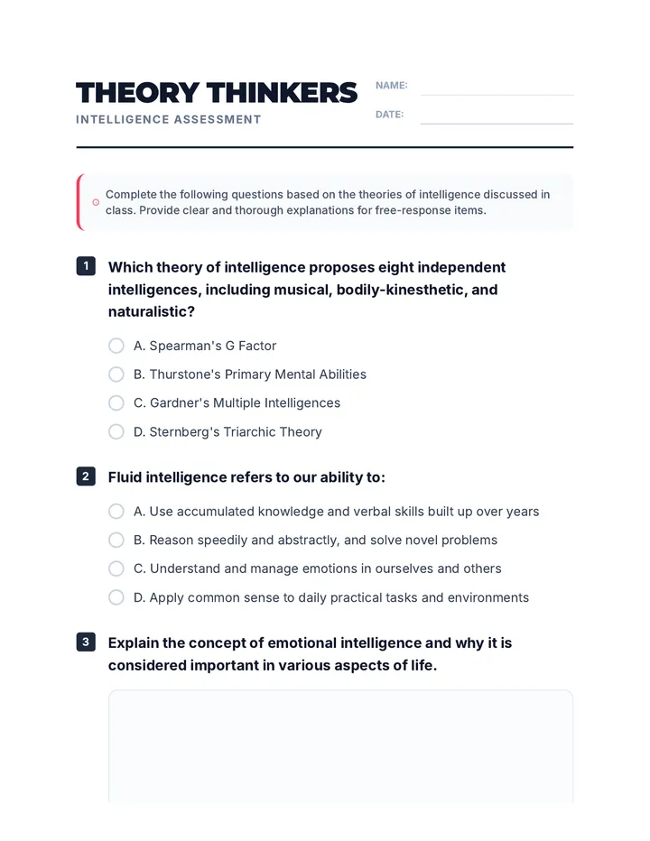 Theory Thinkers Worksheet