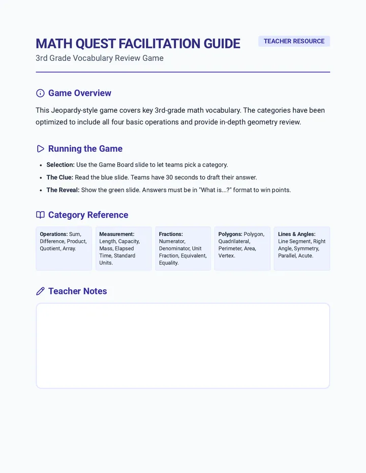 Math Quest Facilitation Guide