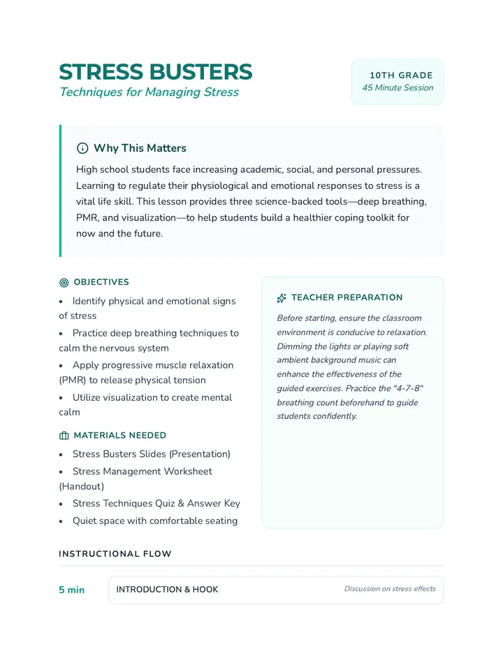 Stress Busters Lesson Plan