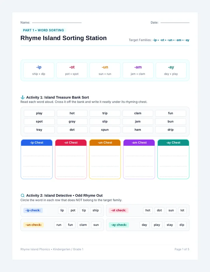 Rhyme Island Worksheet