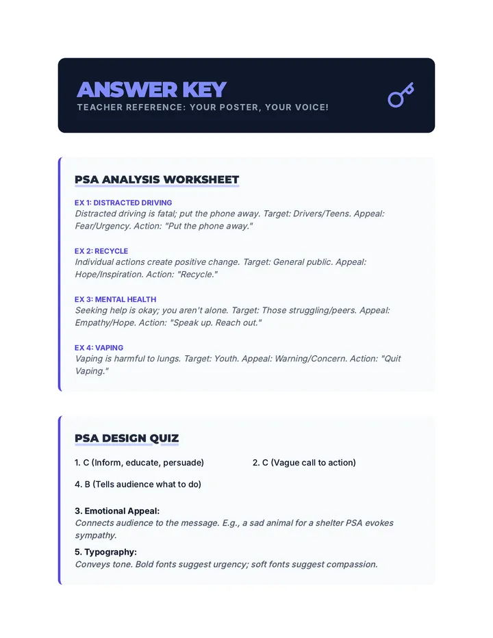 PSA Lesson Answer Key