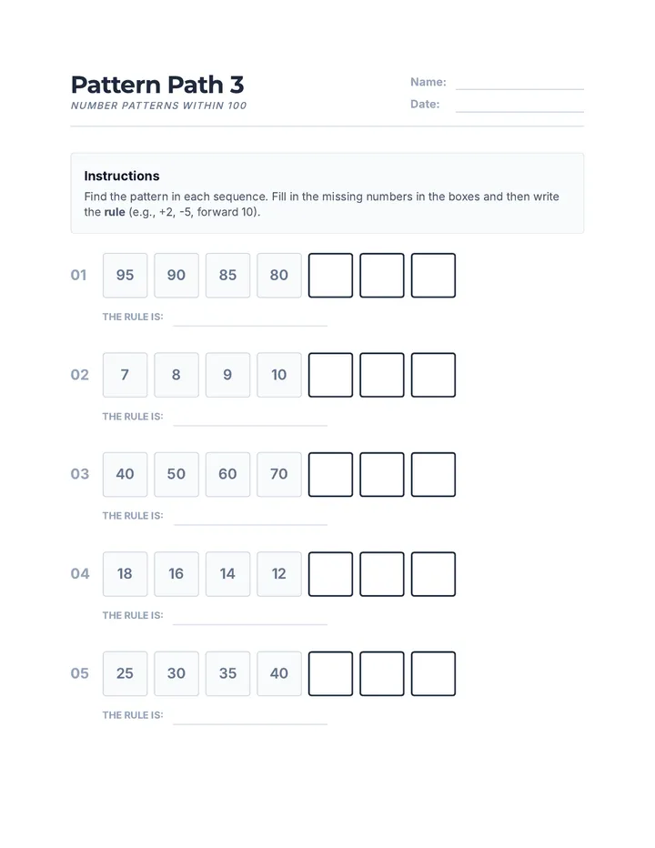 Pattern Path 3 Worksheet