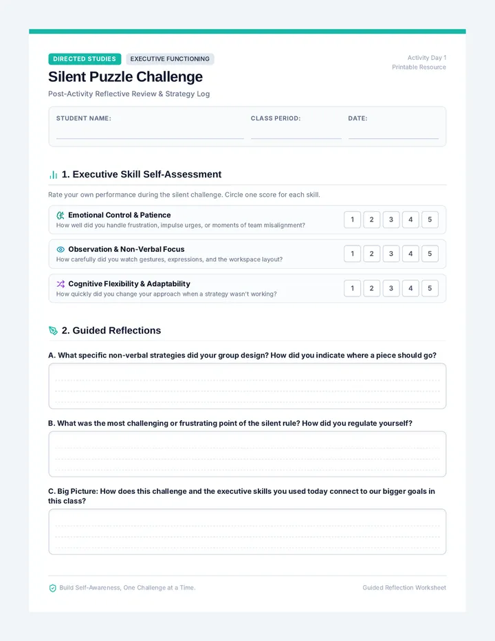 Silent Puzzle Reflection Worksheet