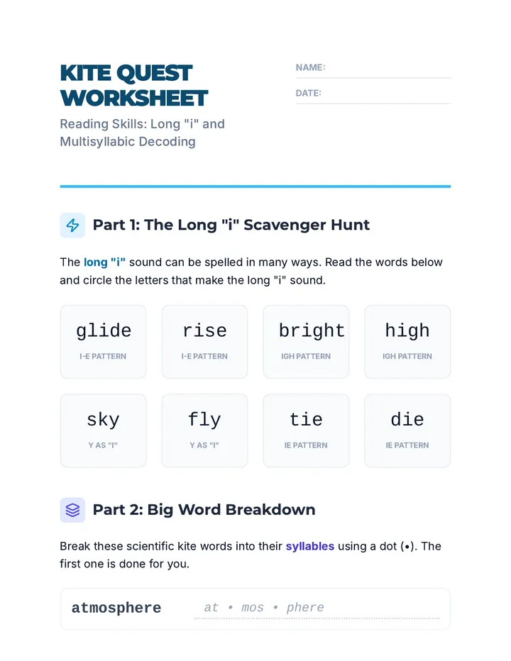 Kite Quest Worksheet