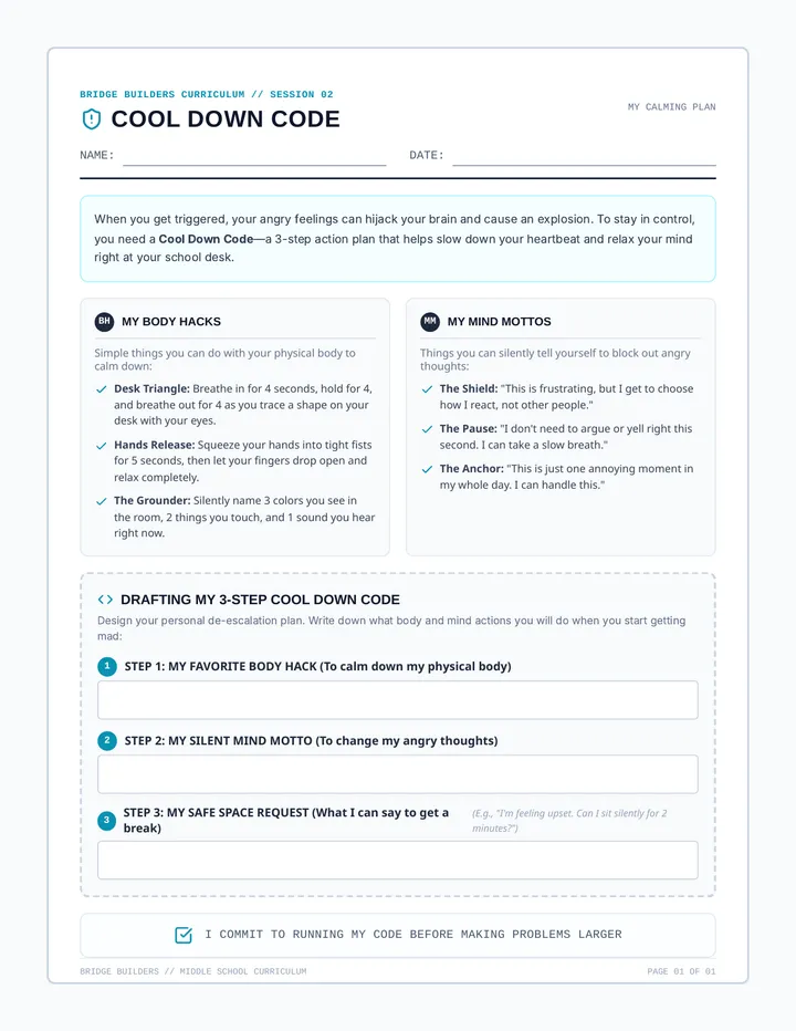 Cool Down Code Worksheet