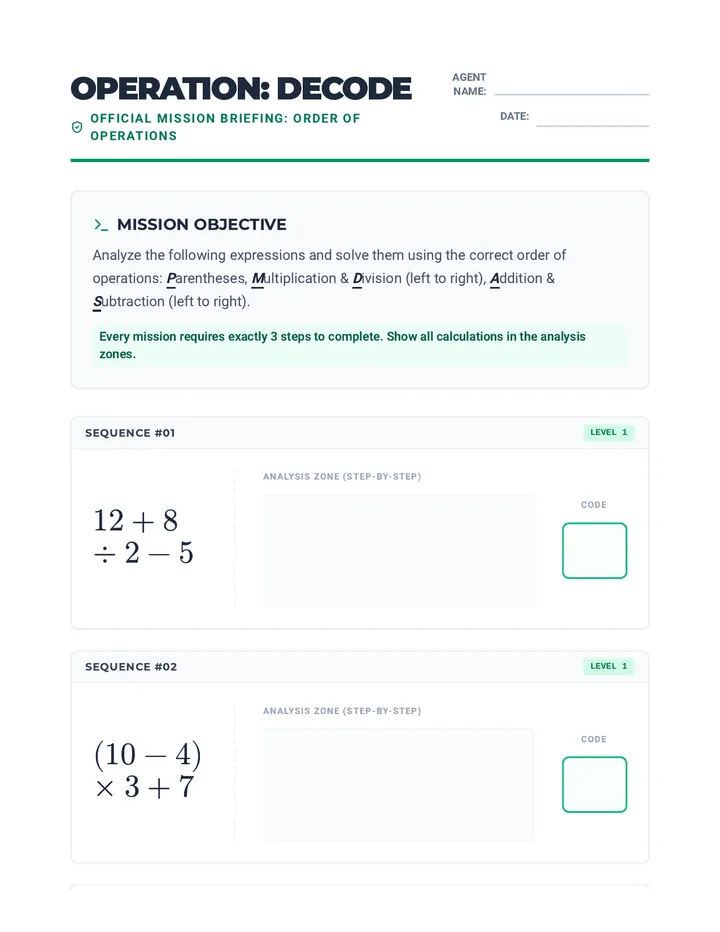 Decode Mission Worksheet
