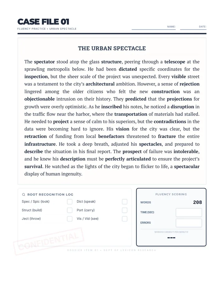 Urban Spectacle Fluency Passage