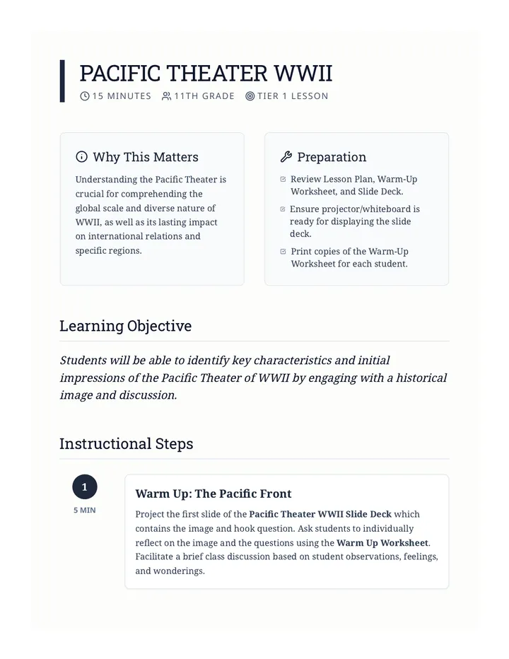 Pacific Theater Lesson Plan