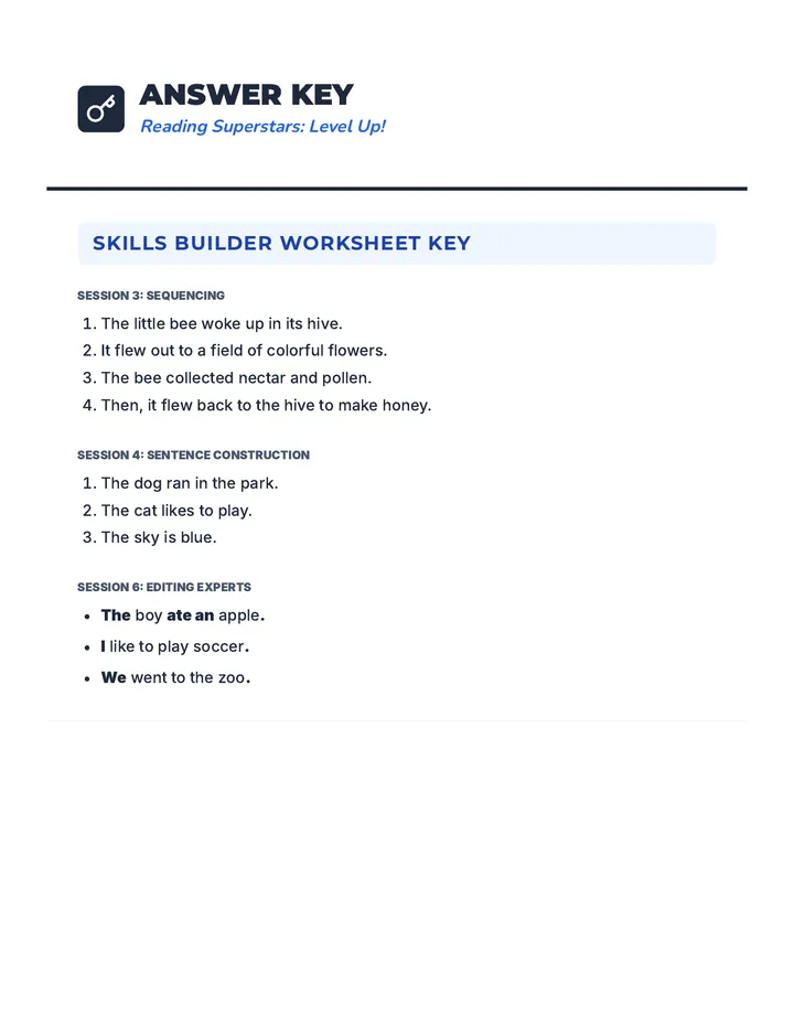 Reading Superstars Answer Key