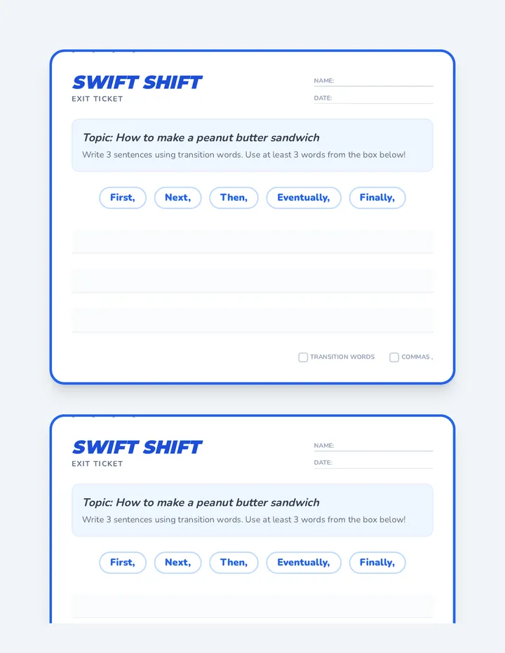 Swift Shift Exit Ticket