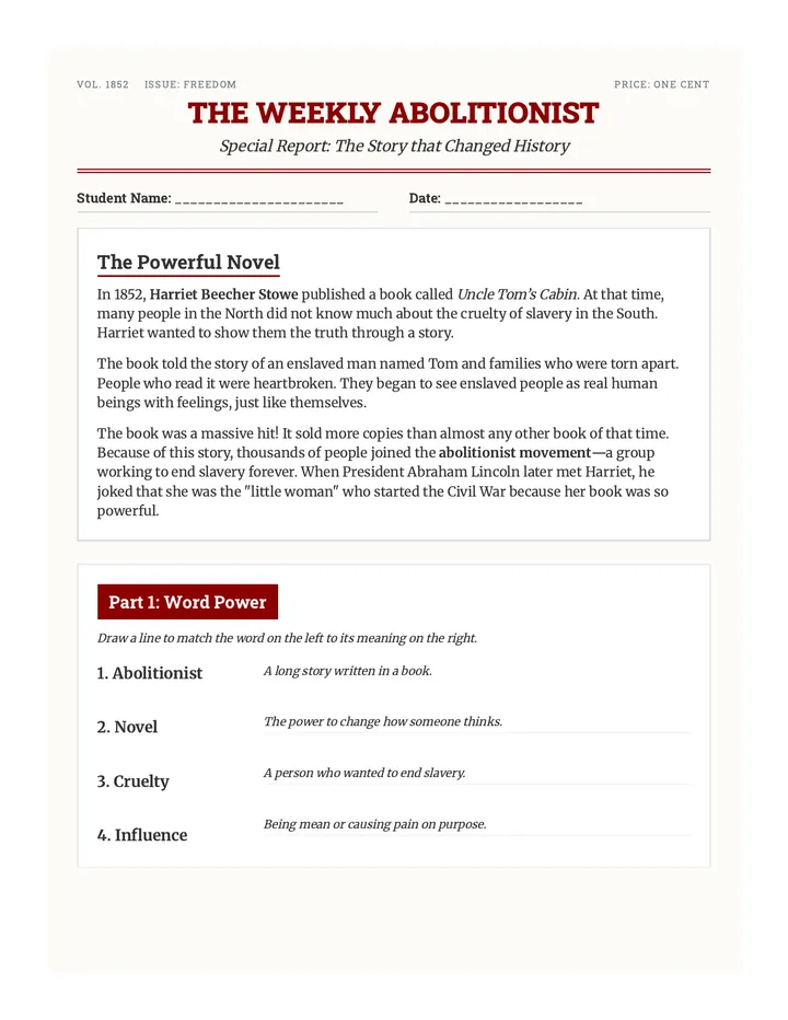 Story that Changed History Worksheet