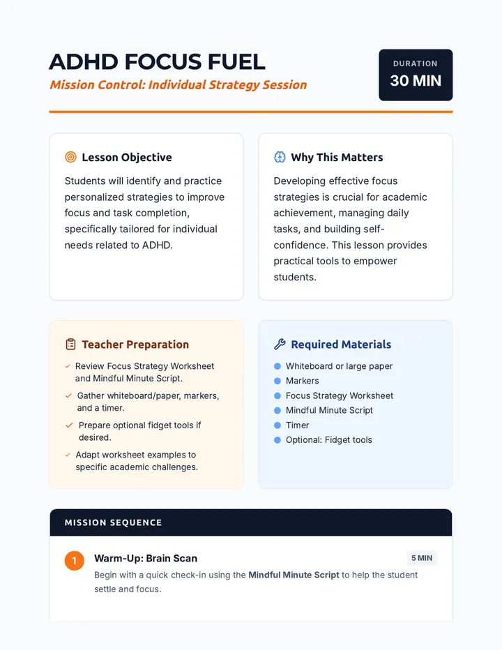 ADHD Focus Fuel Teacher Guide