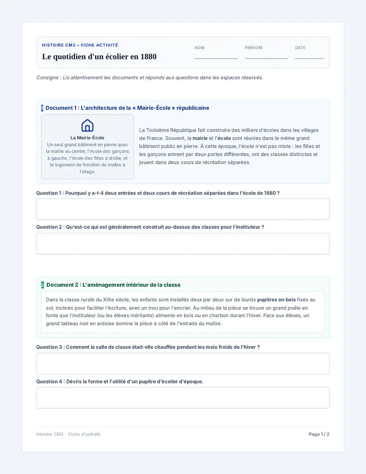 Quotidien Scolaire Fiche Activite