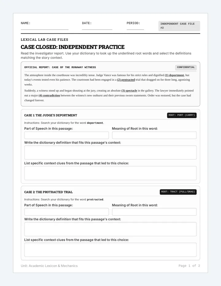 Case Closed Independent Worksheet