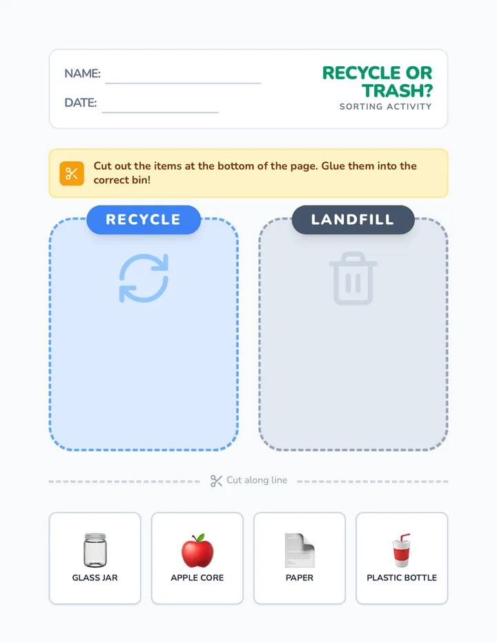 Recycling Sort Worksheet