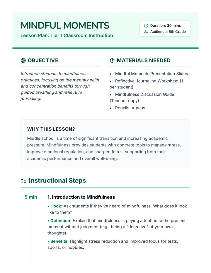 Mindful Moments Lesson Plan