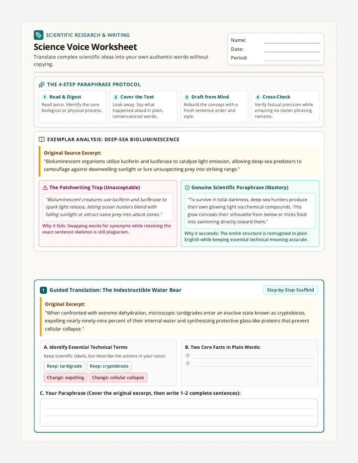 Science Voice Worksheet