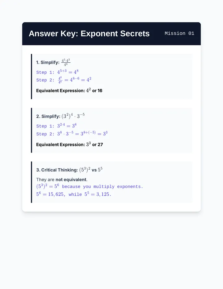 Exponent Secrets Answer Key