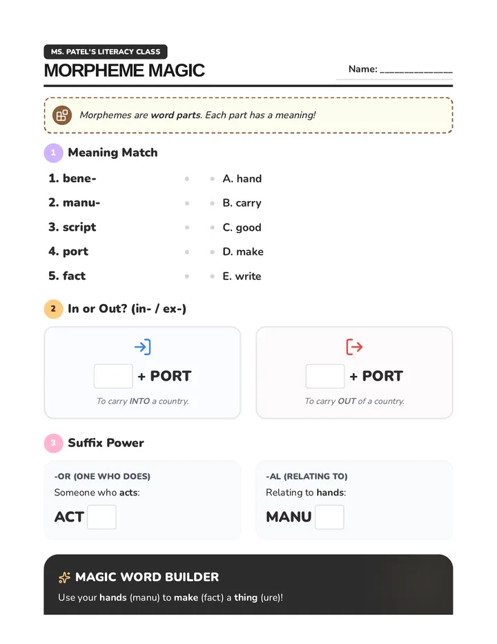 Morpheme Magic Worksheet