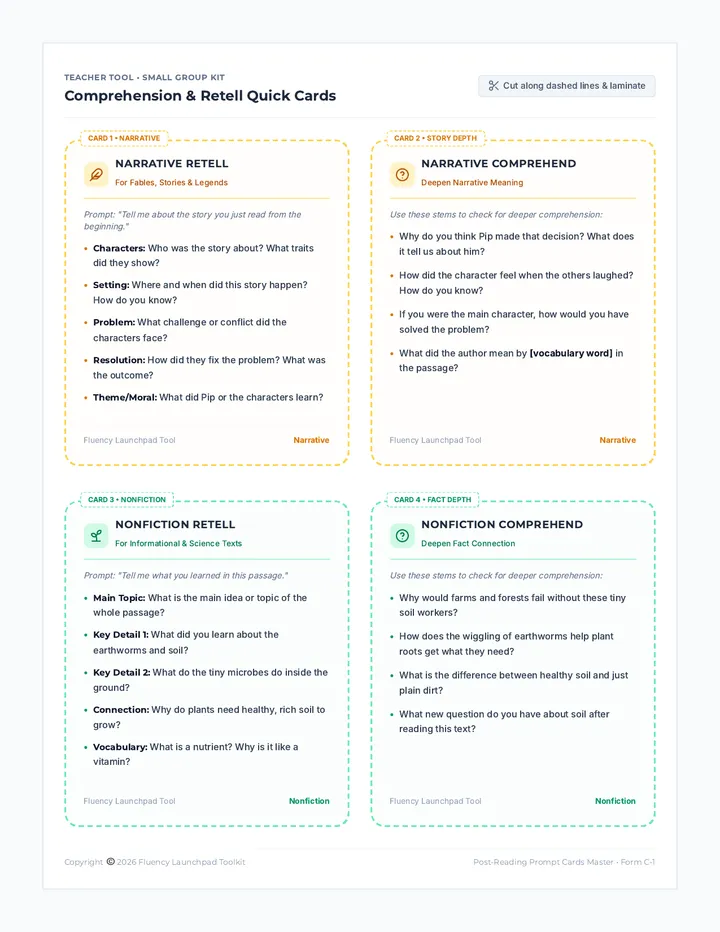 Comprehension Retell Prompt Cards