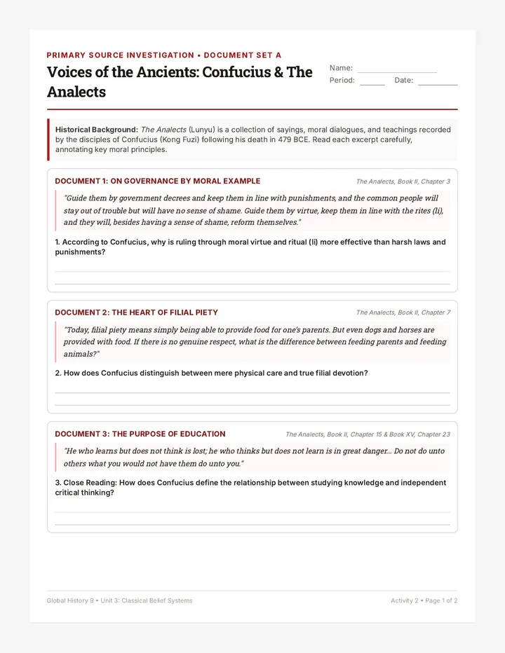 Voices of the Ancients Worksheet