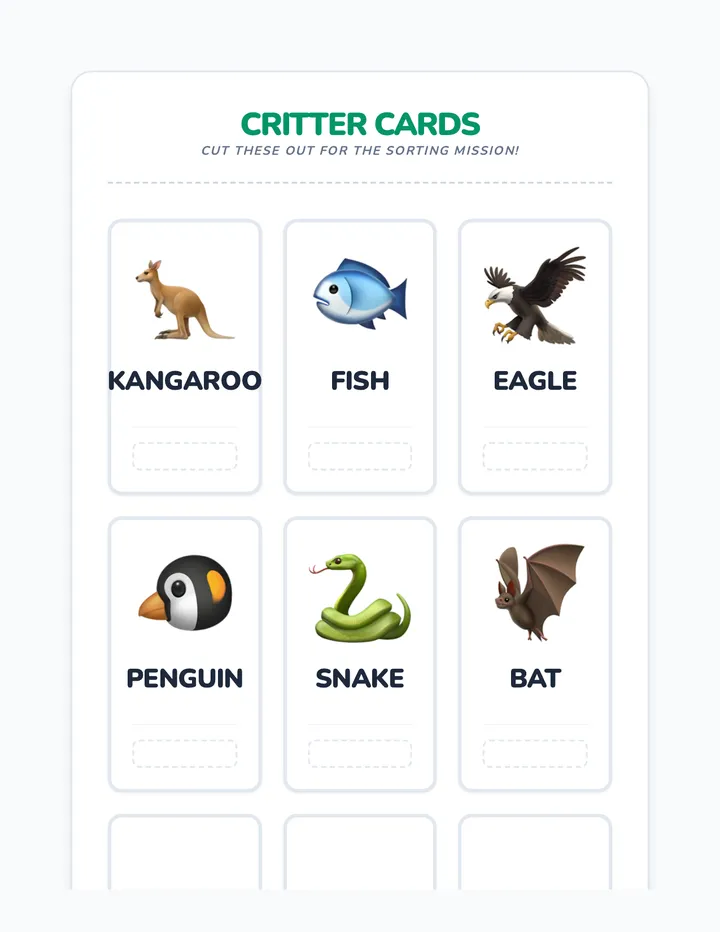 Critter Cards Activity