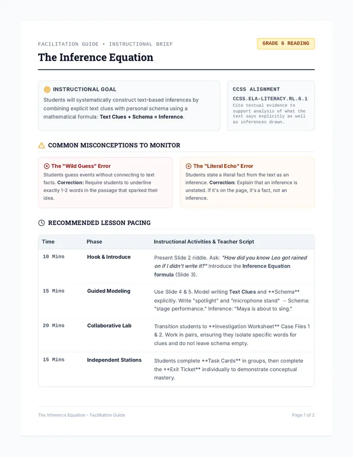 Inference Equation Teacher Guide