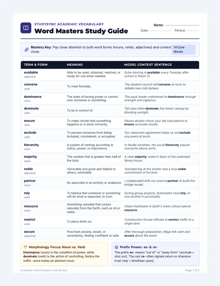Word Masters Study Guide