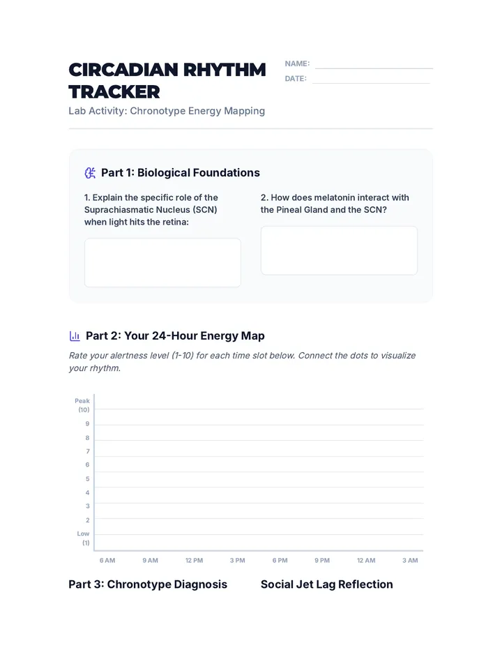 Circadian Rhythm Tracker Worksheet