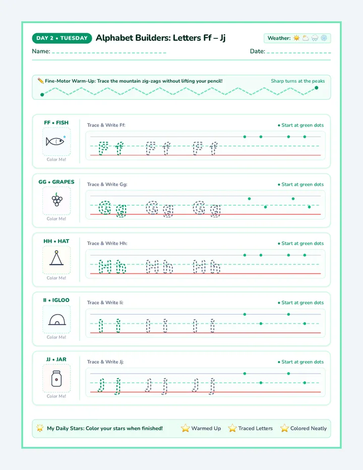 Tuesday Alphabet Trace Worksheet