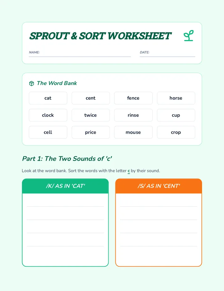 Sprout and Sort Worksheet