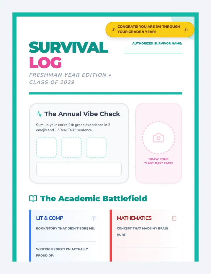 Grade 9 Survival Log Worksheet